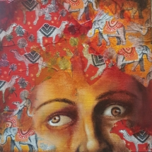 Collage et huile sur toile 20x20cm, 90 euros ALOuest