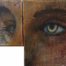 huile sur toile, 4x4 et 6x6 cm Regarde