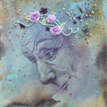 Broderie et huile sur toile 20x20cm, 90 euros mamiebrode