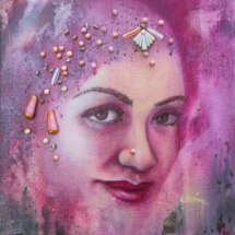 Perles et huile sur toile 20x20cm, 90 euros orient